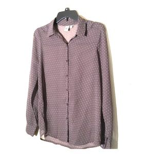 14th & Union Brn Swiss Dot Button Up Blouse, Sz XS